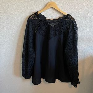 XL Long Sleeve Black Lace Blouse